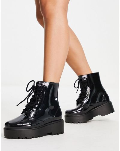 ASOS Generate Lace Up Wellie Boots - Black