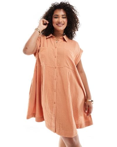 ASOS Asos Design Curve Double Cloth Sleeveless Smock Shirt Dress - Orange