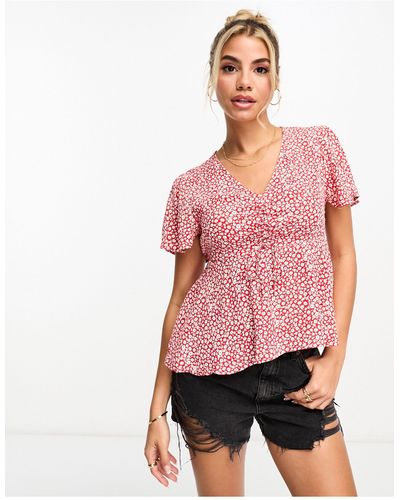 Pimkie Blusa rossa a fiorellini con bottoni - Rosso