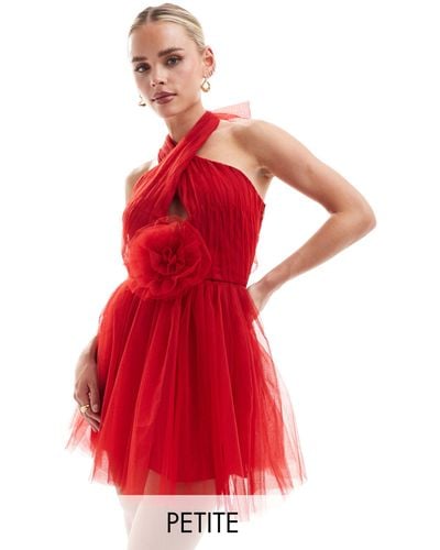 LACE & BEADS Rosette Mini Dress - Red