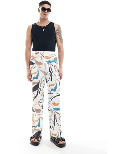 ASOS Pantalon habillé large en lin mélangé à imprimé fleurs abstrait - Multicolore