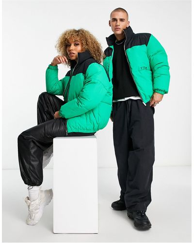 Fila Colour Blocked Puffer With Logo - Green