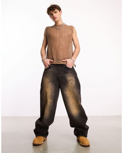Collusion X015 - jeans baggy a vita molto bassa lavaggio a olio - Nero