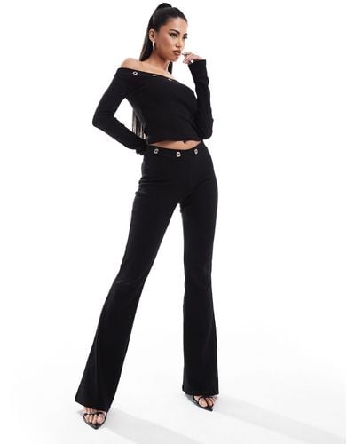 ASOS Co-ord Ribbed Flare Trousers With Eyelet Detail - Black