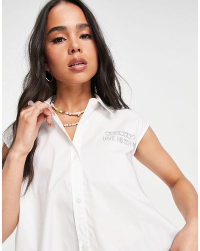 Love Moschino Core - camicia bianca con logo e maniche ad aletta - Bianco