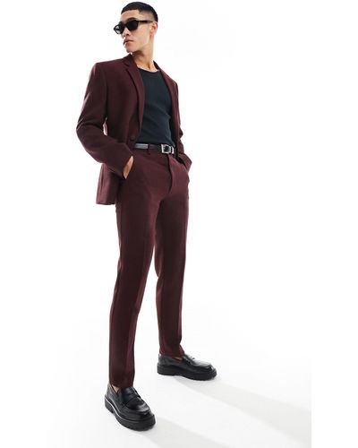 ASOS Slim Fit Wool Mix Suit Trousers - Red