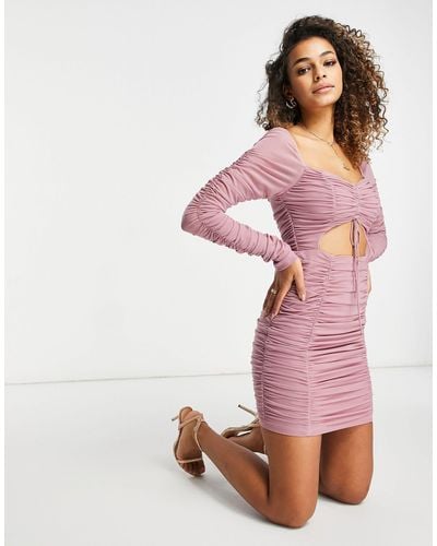 EI8TH HOUR Long Sleeved Ruched Mini Dress - Pink