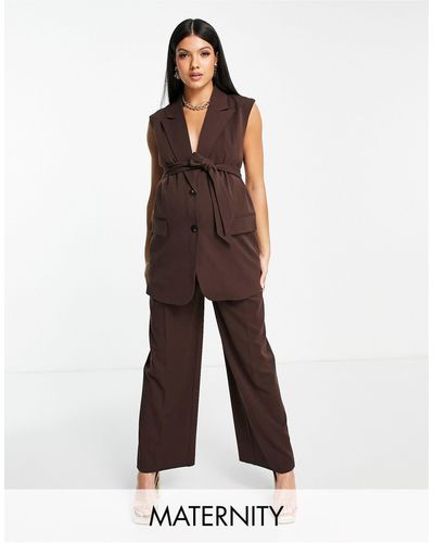 Mama.licious Mamalicious Maternity Over The Bump Band Tailored Suit Trousers Co-ord - Brown