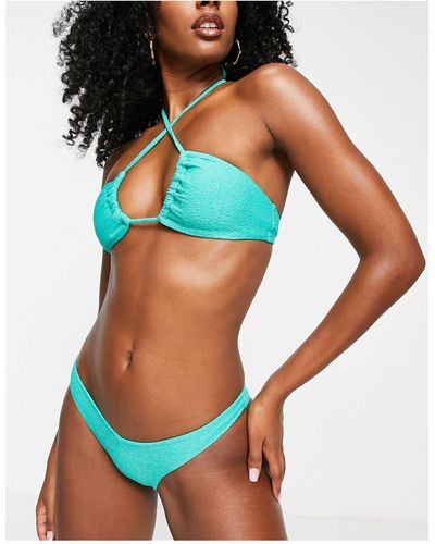 Rhythm Top bikini allacciato al collo raccolto sul davanti -azzurro metallizzato - Verde
