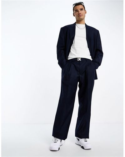 Sixth June Oversized Belted Suit Pants - Blue