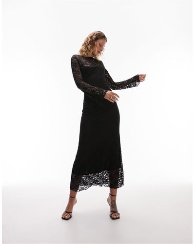 TOPSHOP Lace Long Sleeve Maxi Dress - Black