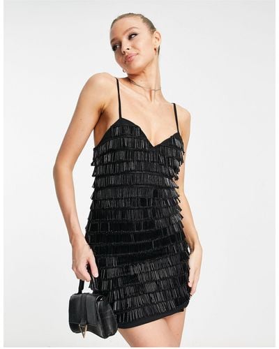 Miss Selfridge Premium Embellished Tassel Mini Dress - Black