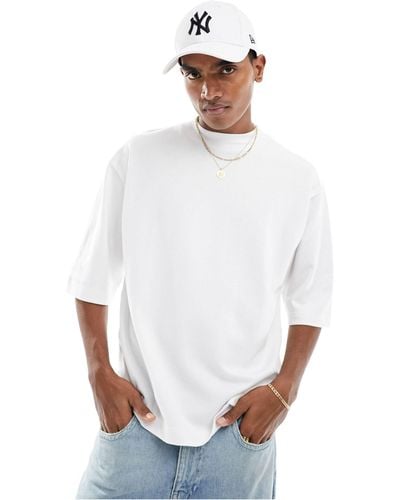 Brave Soul T-shirt super oversize accollata pesante bianca - Bianco