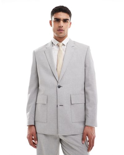 ASOS Relaxed Microtexture Suit Jacket - Grey