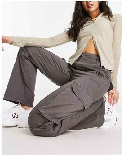 Bershka Drawstring Waist Cargo Trousers - Grey
