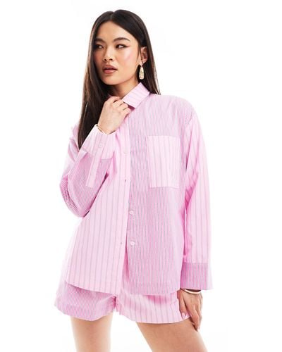 The Couture Club Spliced Stripe Shirt - Pink