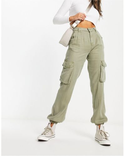 Miss Selfridge Pantaloni cargo kaki con fondo elasticizzato - Neutro