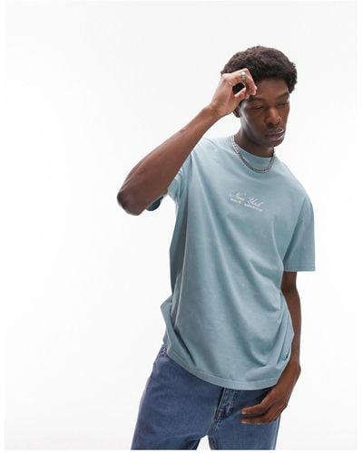 TOPMAN Oversized Fit T-shirt With New York Script Embroidery - Blue