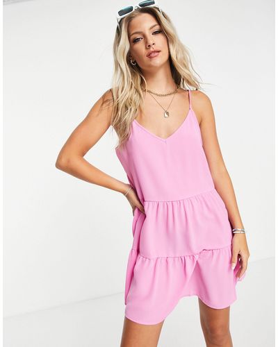 Jdy V Neck Tiered Cami Mini Dress - Pink