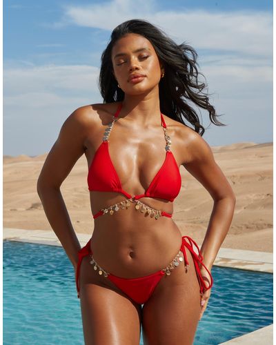 Moda Minx X savannah-shae richards - valentina - slip bikini con laccetti laterali e monete - Rosso