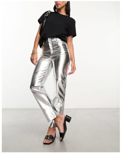 New Look Faux Leather Straight Leg Trousers - White