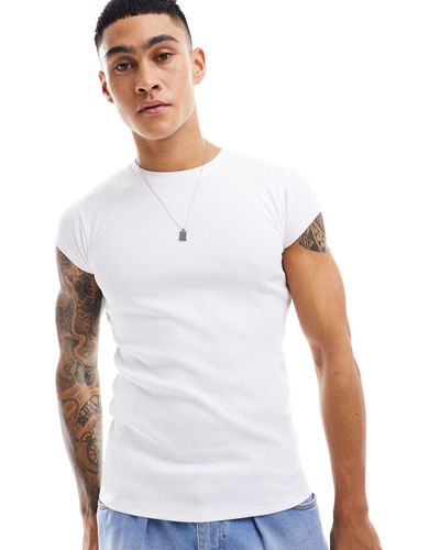 ASOS Camiseta blanca ajustada con manga - Blanco