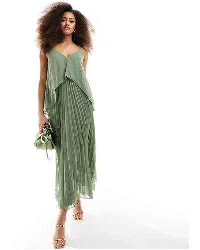 ASOS Chiffon Overlay Strappy Pleat Midi Dress - Green