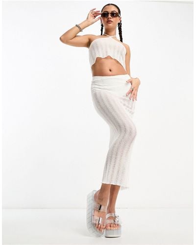 Collusion Low Rise Knitted Beach Maxi Skirt - White