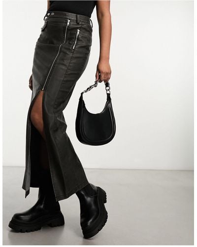 Miss Selfridge Faux Leather Asym Zip Maxi Skirt - Black
