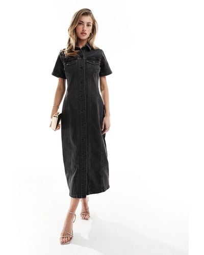 ASOS Denim Fitted Midi Shirt Dress - Black