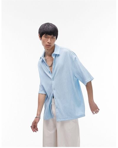 TOPMAN Short Sleeve Relaxed Fit Textured Shirt - Blue