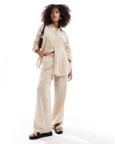 ONLY Cheesecloth Wide Leg Trouser Co-ord - Natural