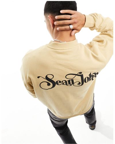 Sean John Sweat rétro avec imprimé devant et au dos - beige - Métallisé