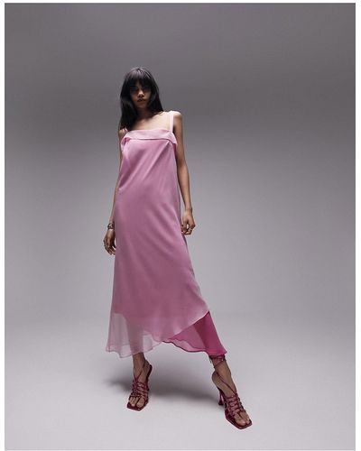 TOPSHOP Asymmetric Two-tone Slipdress - Pink