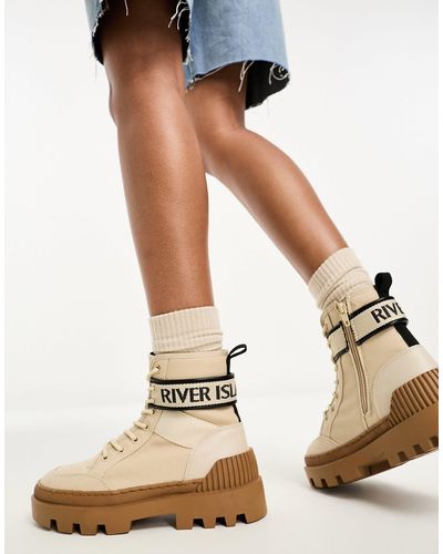 River Island Canvas Boot With Logo - Natural