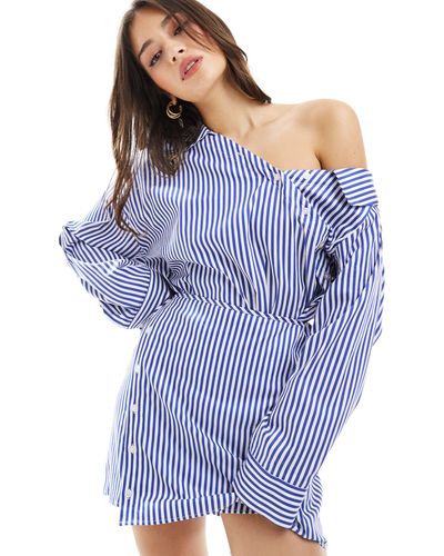 EDITED – schulterfreies hemd-minikleid mit blauen streifen