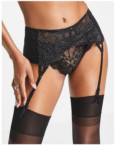 Gossard Glitter Suspenders With Lace Detail - Black