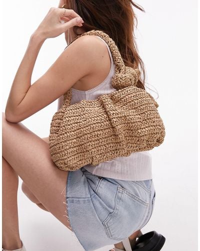 TOPSHOP Sandy Straw Shoulder Bag With Knotted Handle - Brown