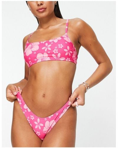 New Look Scoop Crop Bikini Top - Pink