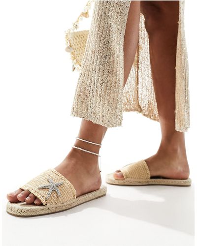 South Beach Starfish Embellished Espadrille Mule Sandals - Natural
