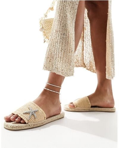 South Beach Star Fish Embellished Espadrille Mule Sandals - White