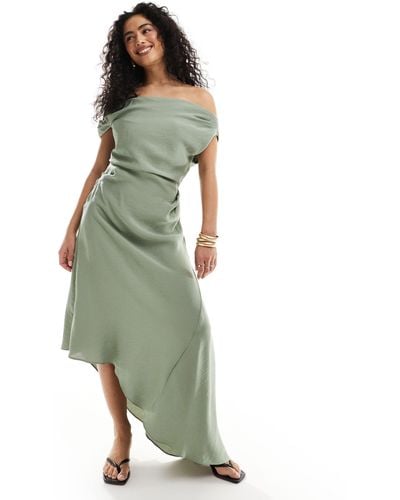 Mango Modal Bardot Midi Dress - Green