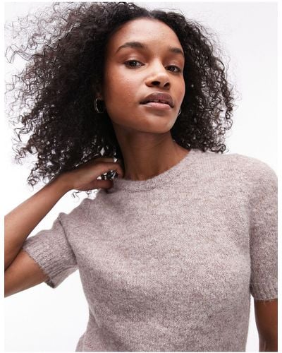 TOPSHOP Knitted Fluffy T-shirt - Natural
