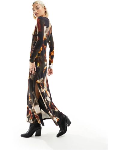 AllSaints Katlyn mars - robe longue imprimée à manches longues - marron rouille - Blanc