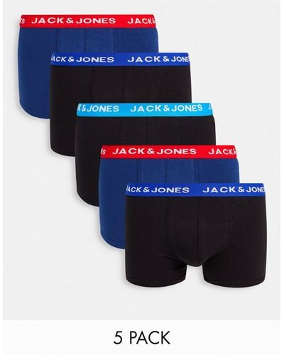 Jack & Jones 5 Pack Trunks With Contrast Waistband - Blue