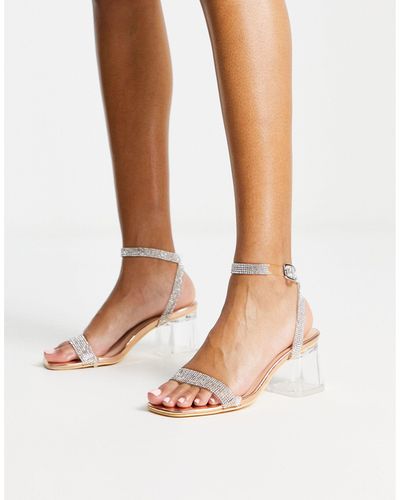 Truffle Collection Embellished Clear Heeled Sandals - White