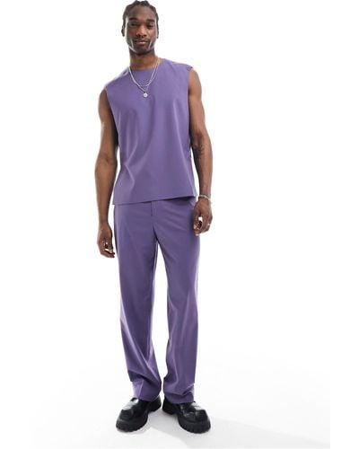 ASOS High Waist Wide Suit Trouser - Purple
