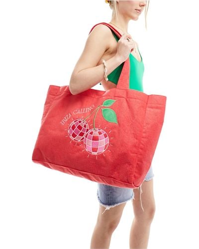 South Beach Disco Cherry Towelling Tote Bag - Red