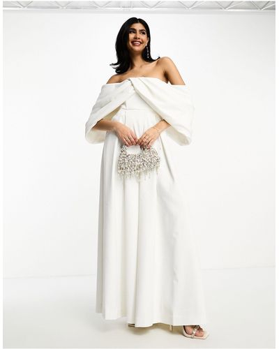 ASOS Erin - tuta jumpsuit da sposa con spalle scoperte drappeggiata - Bianco