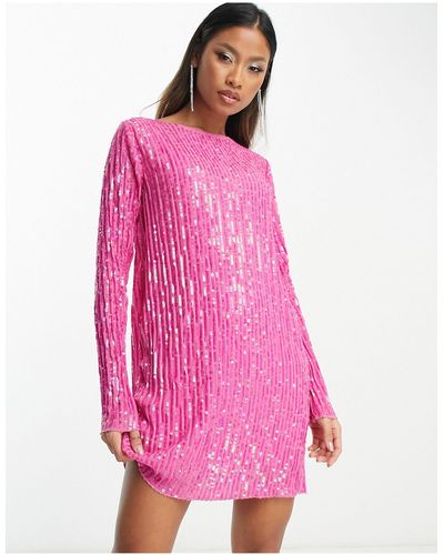 ASOS Long Sleeve Shift Mini Dress - Pink